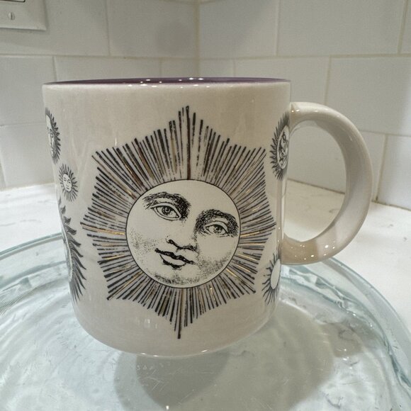 Charpente Other - Vintage Black White Purple Charpente Celestial SUN FACE 3 1/2” MUG Glass Korea
